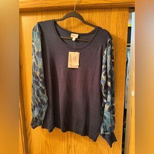 LuLaRoe Penny long sleeved top. NWT.  Navy blue size Large.